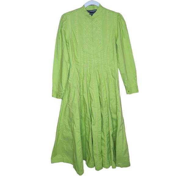THE J PETERMAN COMPANY chartreuse green embroidered long sleeve dress XS - Picture 1 of 11